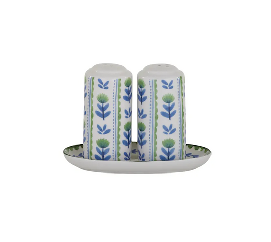 Indigo Salt & Pepper Shakers w/ Tray